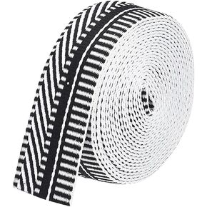 BENECREAT 5 Yards Polyester Jacquard Webbing, 1-1/2 inch Webbing Strap Stripe Pattern Sewing Webbing Woven Ribbon for Clothing Accessories Strap, Black