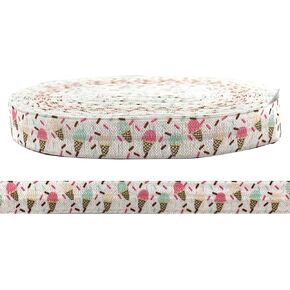 Ice Cream Prints 5/8" Elastic 10 Yards Spool, Fold Over Elastic for Face Masks, Headbands or Hair Ties (Ice Cream Cones)