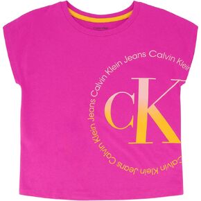 Calvin Klein Girls' Short Sleeve Logo T-Shirt, Comfortable Fit Cotton Tee with Tagless Interior
