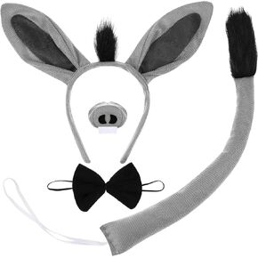 Donkey Costume Set: Donkey Ear Headband Tail Nose Bowtie Cosplay Accessory Kit for Halloween Dress Up Party