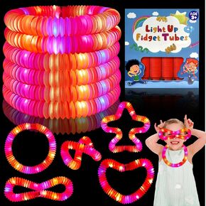 Blue Light Up Pop Tubes,24Pack Glow Sticks Party Favors,Glow Necklace Bracelets Party Supplies,LED Sensory Fidget Tubes for Easter Goodie Bag Stuffers, Birthday,Valentines Day Mardi Gras Gifts