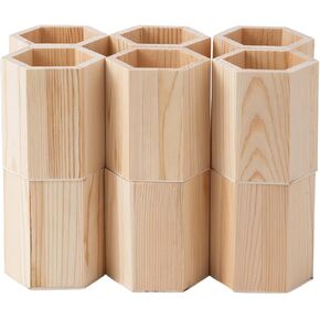 12pcs Wooden Pencil Holder,Table Top Organizer Stationery,L3.1 x W3.1 x H3.9in Desk Accessories Makeup Brush Holder for School Home Office Supplies