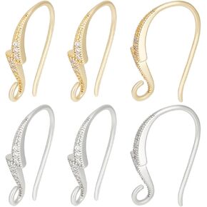 Beebeecraft 1 Box 16Pcs Cubic Zirconia Earring Hooks 18K Gold Plated Lighting Rhombus Crystal Rhinestone French Ear Wires with Loop for Earrings Jewelry Making Art DIY Crafts