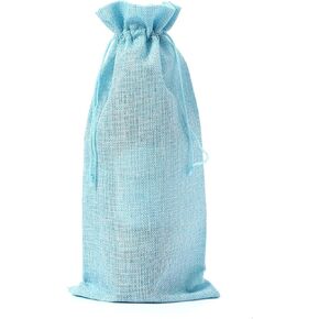 10Pcs Burlap Wine Bags With Drawstring Navy Blue Pouches Jute Wine Bottle Bags For Wedding Party, Birthday, Christmas, Home Storage(6.29 x14.17Inches)