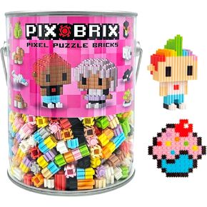 Pix Brix Pixel Art Puzzle Bricks Bucket - 1,500 Piece Pixel Art Kit with 11 Colors, Light Palette - Interlocking Building Bricks, 2D and 3D Builds - Stem Toys, Ages 6 Plus