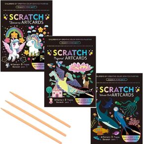 wxfhtda 3Set Scratch Paper Art for Kids, Colorful Magic Drawing Book for Children Girls, Rainbow Scratch Off Craft Painting Book with 3 Scratch Pen for Birthday Party Games Projects Kits
