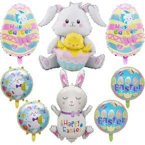 8 Pieces Easter Balloons Set Easter Bunny Balloons Easter Egg Mylar Balloons Happy Easter Balloons for Birthday Baby Shower Easter Party Decorations Supplies