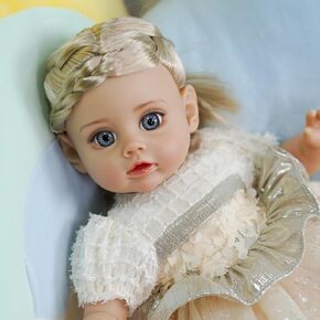 Realistic Soft Body Baby Doll Girl with Open Eyes/Long Hair/Princess Dress - 14" Lifelike Sweetness Newborn Real Life DIY Dolls Gift Set - White | Ages 3+
