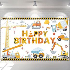 Avezano Construction Birthday Backdrop Yellow Construction Happy Birthday Banner Excavator Boy's Birthday Decorations 70.8 x 43.3 Inch