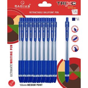 RADIUS Trixo Retractable Assorted 10 Multi Colours Ink Ballpoint Pens - 50 Pack, 1.0mm Medium Fine Point, Comfort Rubber Grip, Smooth Writing, Journaling, Home, School & Office Supplies