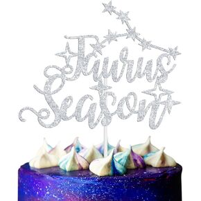 Taurus Season Cake Topper ، Big Taurus Energy/April May عيد ميلاد ديكور كعكة ، 12 زودياك كوكبة عيد ميلاد إمدادات الزخرفة للرجال ، اللمعان الفضي