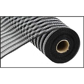 Black White Stripe Poly Faux Cotton Jute Mesh | 10.5 Inches x 10 Yards