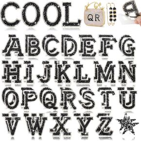 Rhinestone Letter Self-Adhesive Patches for Clothing: Kingsow Pink 56Pcs Glitter Crystal Letter Patch Stickers A-Z Alphabet Applique - Bling Letters Patches Stick on Jackets,Hats,Bags