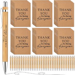 Kosiz 72 Pcs Employee Appreciation Gifts Inspirational Retractable Bamboo Pens and Pocket Kraft Thank You for Being Awesome Thank You Coworker Notebooks Inspirational Gift for Volunteers