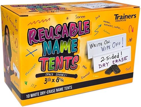 Trainers Warehouse Heavy Duty Premium Reusable Name Cards, White, Dry-Erase Tent, Space Saver, 8.75" x 3" (10) in Saudi Arabia