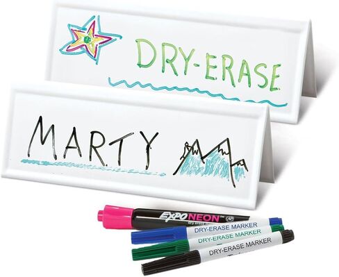 Trainers Warehouse Heavy Duty Premium Reusable Name Cards, White, Dry-Erase Tent, Space Saver, 8.75" x 3" (10) in Saudi Arabia