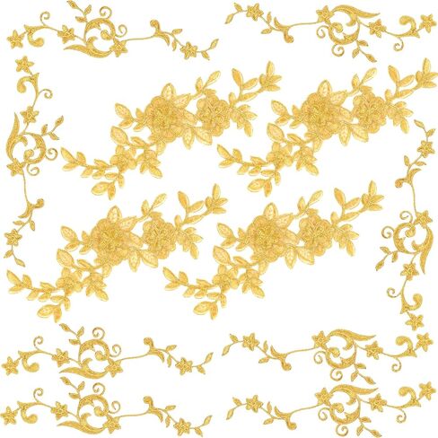 PAGOW 6 Pairs Gold Flower Embroidery Patch Sewing Craft Decoration, DIY Embroidered Appliques Patches for Wedding Prom Dress Clothes in Saudi Arabia