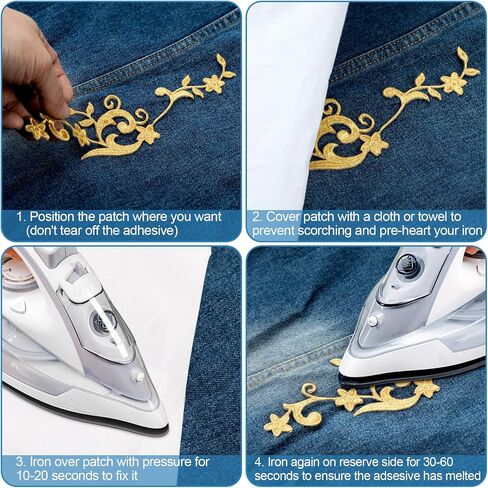 PAGOW 6 Pairs Gold Flower Embroidery Patch Sewing Craft Decoration, DIY Embroidered Appliques Patches for Wedding Prom Dress Clothes in Saudi Arabia
