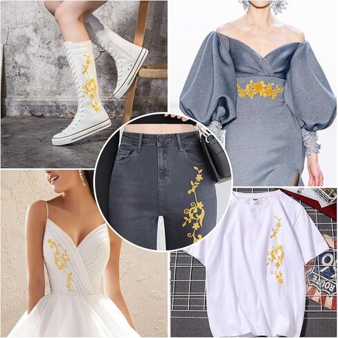 PAGOW 6 Pairs Gold Flower Embroidery Patch Sewing Craft Decoration, DIY Embroidered Appliques Patches for Wedding Prom Dress Clothes in Saudi Arabia