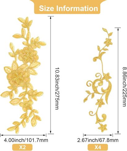 PAGOW 6 Pairs Gold Flower Embroidery Patch Sewing Craft Decoration, DIY Embroidered Appliques Patches for Wedding Prom Dress Clothes in Saudi Arabia