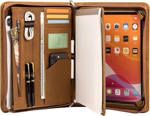 Calfinder Brown A4 Portfolio Binder–Premium Leather Folder with Clipboard, Large Pocket for Documents, Business Portfolio for Men, Perfect Leather Binder with Card Slots for Meetings in Saudi Arabia
