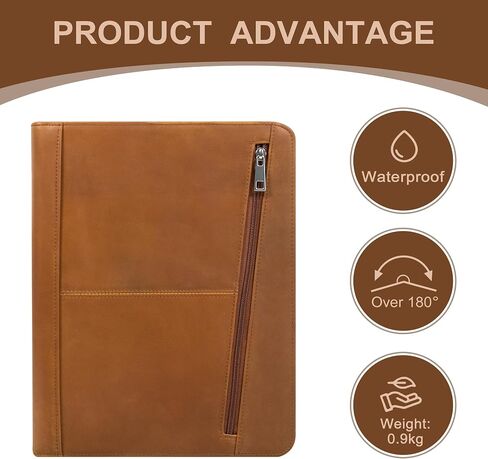 Calfinder Brown A4 Portfolio Binder–Premium Leather Folder with Clipboard, Large Pocket for Documents, Business Portfolio for Men, Perfect Leather Binder with Card Slots for Meetings in Saudi Arabia