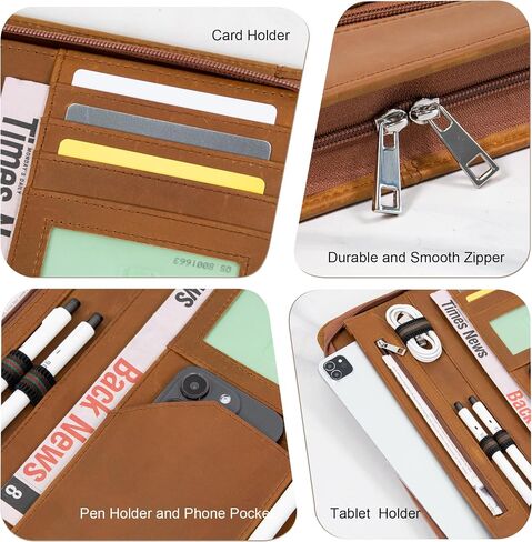 Calfinder Brown A4 Portfolio Binder–Premium Leather Folder with Clipboard, Large Pocket for Documents, Business Portfolio for Men, Perfect Leather Binder with Card Slots for Meetings in Saudi Arabia