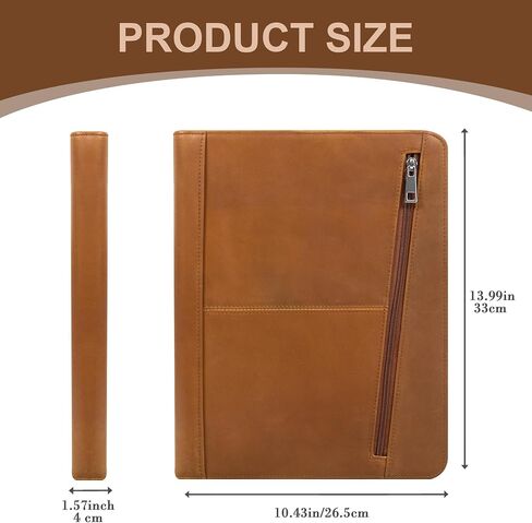 Calfinder Brown A4 Portfolio Binder–Premium Leather Folder with Clipboard, Large Pocket for Documents, Business Portfolio for Men, Perfect Leather Binder with Card Slots for Meetings in Saudi Arabia