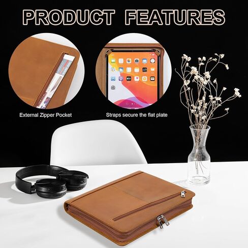 Calfinder Brown A4 Portfolio Binder–Premium Leather Folder with Clipboard, Large Pocket for Documents, Business Portfolio for Men, Perfect Leather Binder with Card Slots for Meetings in Saudi Arabia