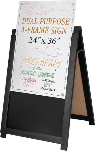 Ilyapa 2 in 1 A Frame Sign Holder and Chalkboard Easel - Dual Sided Magnetic Chalk Sandwich Board & Poster Stand - Sidewalk Advertising Signs Display for Businesses and Vendors Outdoor - 28x41 - Black in Kuwait