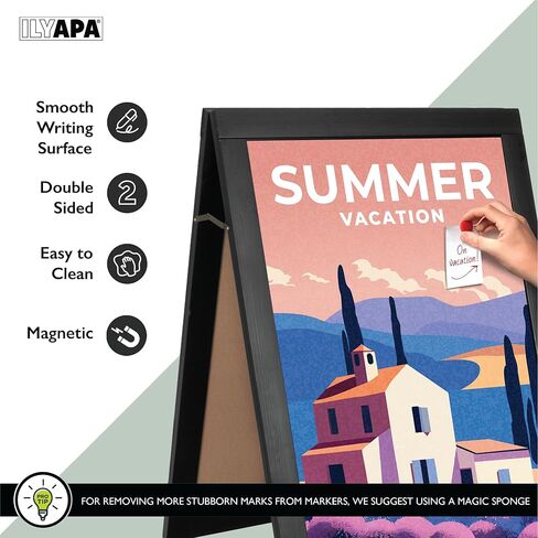 Ilyapa 2 in 1 A Frame Sign Holder and Chalkboard Easel - Dual Sided Magnetic Chalk Sandwich Board & Poster Stand - Sidewalk Advertising Signs Display for Businesses and Vendors Outdoor - 28x41 - Black in Kuwait