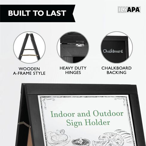 Ilyapa 2 in 1 A Frame Sign Holder and Chalkboard Easel - Dual Sided Magnetic Chalk Sandwich Board & Poster Stand - Sidewalk Advertising Signs Display for Businesses and Vendors Outdoor - 28x41 - Black in Kuwait