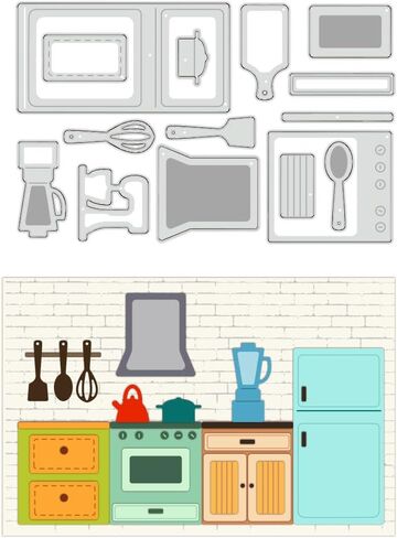 BENECREAT Kitchen Theme Metal Cutting Dies, Refrigerator Kitchenware Embossing Stencil Template for DIY Crafts Scrapbook ​Photo Album Decor Card Making, 9.5x14.8cm/ 3.7x5.8inch in Saudi Arabia