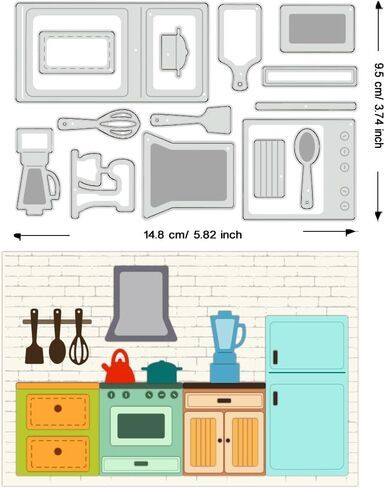 BENECREAT Kitchen Theme Metal Cutting Dies, Refrigerator Kitchenware Embossing Stencil Template for DIY Crafts Scrapbook ​Photo Album Decor Card Making, 9.5x14.8cm/ 3.7x5.8inch in Saudi Arabia