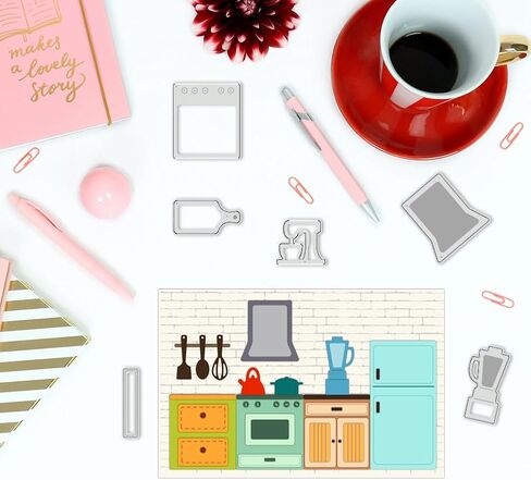 BENECREAT Kitchen Theme Metal Cutting Dies, Refrigerator Kitchenware Embossing Stencil Template for DIY Crafts Scrapbook ​Photo Album Decor Card Making, 9.5x14.8cm/ 3.7x5.8inch in Saudi Arabia