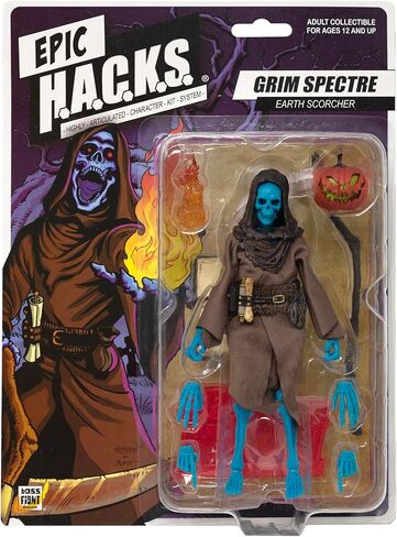 Boss Fight Studio Epic H.A.C.K.S. Grim Specter Sevide Sefleton Action Figure - تمثال مفصل للغاية مع إكسسوارات - كتاب سحري ، اللهب ، منجل ، الرأس واليدين البديل ، والوقوف - 1:12 in Kuwait
