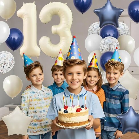 13th Birthday Decorations Blue White,Happy 13th Birthday Decorations with Navy Blue Silver Cream White Balloons Beige 13 Number Balloon Birthday Banner For Boys Girls Birthday Party Decor in Kuwait