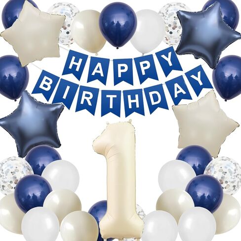 13th Birthday Decorations Blue White,Happy 13th Birthday Decorations with Navy Blue Silver Cream White Balloons Beige 13 Number Balloon Birthday Banner For Boys Girls Birthday Party Decor in Kuwait