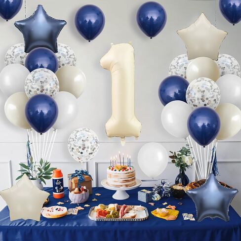 13th Birthday Decorations Blue White,Happy 13th Birthday Decorations with Navy Blue Silver Cream White Balloons Beige 13 Number Balloon Birthday Banner For Boys Girls Birthday Party Decor in Kuwait