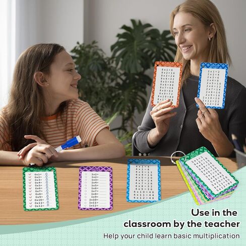 Multiplication Flashcards 0-12, 13 Pcs Multiplication Chart Math Flashcards, Multiplication Math Game, Times Table Flash Cards with 2 Dry Erase Markers and 2 Rings for 1st to 3rd Grades in Kuwait
