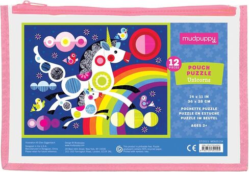 Mudpuppy Unicorns Pouch Puzzle, 12 Extra-Thick Pieces, 14"x11" – Great for Kids Age 2+ – Perfect for Travel – Helps Develop Hand-Eye Coordination - Packaged in Secure, Reusable Pouch in Saudi Arabia