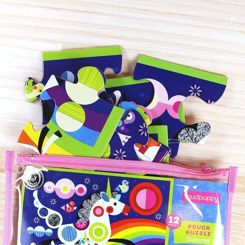 Mudpuppy Unicorns Pouch Puzzle, 12 Extra-Thick Pieces, 14"x11" – Great for Kids Age 2+ – Perfect for Travel – Helps Develop Hand-Eye Coordination - Packaged in Secure, Reusable Pouch in Saudi Arabia
