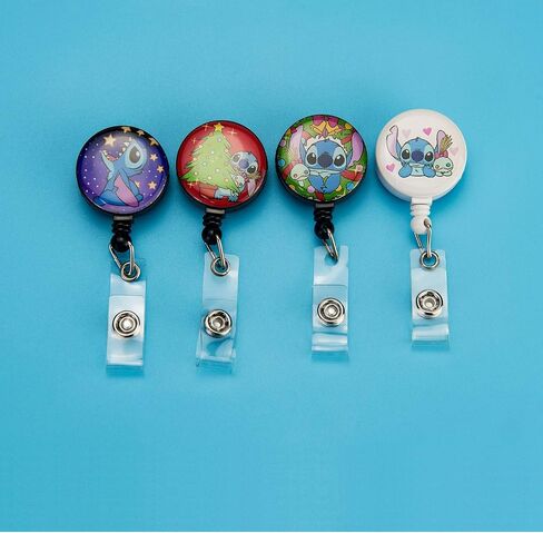 Tense 4 Pack Christmas Stitch ID Badge Holder, Cartoon RN Badge Reel Retractable Belt Clip for Women Teacher Nurse (4pXmas) in Saudi Arabia