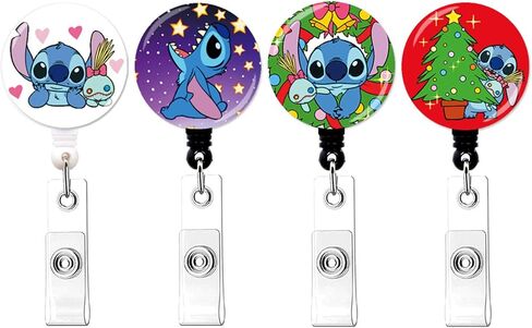 Tense 4 Pack Christmas Stitch ID Badge Holder, Cartoon RN Badge Reel Retractable Belt Clip for Women Teacher Nurse (4pXmas) in Saudi Arabia
