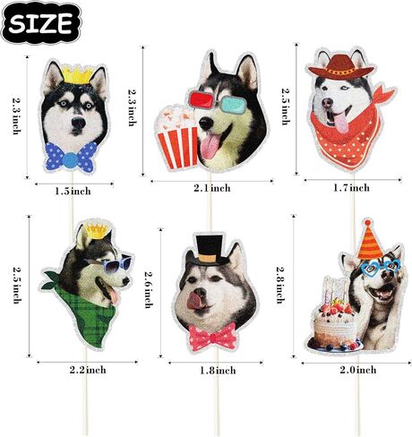 18pcs siberian husky sursert cupcake toppers ، Puppy Dogs Party Party Cupcake Topcake ، Funny Husky موضوع عيد ميلاد الديكور in Kuwait