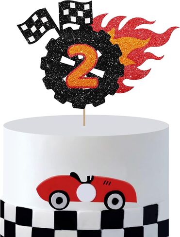 Race Car 3rd Birthday Cake Topper, Wheel 3 Cake Topper for Boys, Fire Car Fast Three Cake Decor, Let's Go Racing Themed 3rd Birthday Party Decoration - Black Glitter in Saudi Arabia