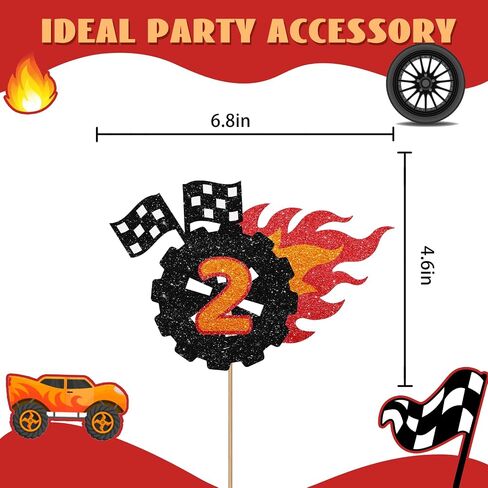 Race Car 3rd Birthday Cake Topper, Wheel 3 Cake Topper for Boys, Fire Car Fast Three Cake Decor, Let's Go Racing Themed 3rd Birthday Party Decoration - Black Glitter in Saudi Arabia