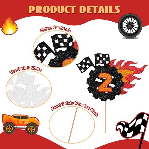 Race Car 3rd Birthday Cake Topper, Wheel 3 Cake Topper for Boys, Fire Car Fast Three Cake Decor, Let's Go Racing Themed 3rd Birthday Party Decoration - Black Glitter in Saudi Arabia