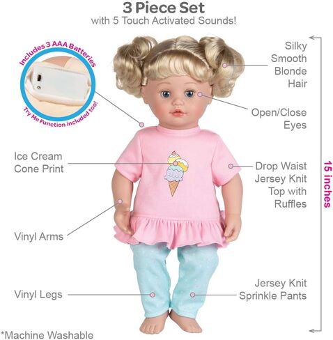 Adora My Cuddle & Coo Babies Collection, 15" Baby Doll with Sweet Powder Scent and 5 Touch Activated Sounds: She Cries, Coos, Giggles, Kisses Back & Says Momma Birthday Gift For Ages 3+ - Sweet Dreams in Saudi Arabia