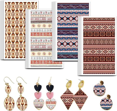 OLYCRAFT Western Clay Transfer Paper 4 Design 24 Pcs Transfer Paper for Polymer Geometrical Polymer Clay Transfer Sheets Abstract Line Small Transfer Paper for Clay Earrings Jewelry Making in Saudi Arabia
